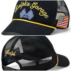 NWT Polo Ralph Lauren Ralph's Garage Chain Stitch Trucker Snapback Hat Cap Black